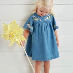 Mud Pie Toddler Embroidered Chambray Dress